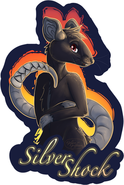 Badge design of a black rat character